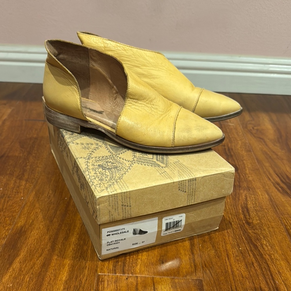 Free People Yellow Leather Pointed Toe Flats